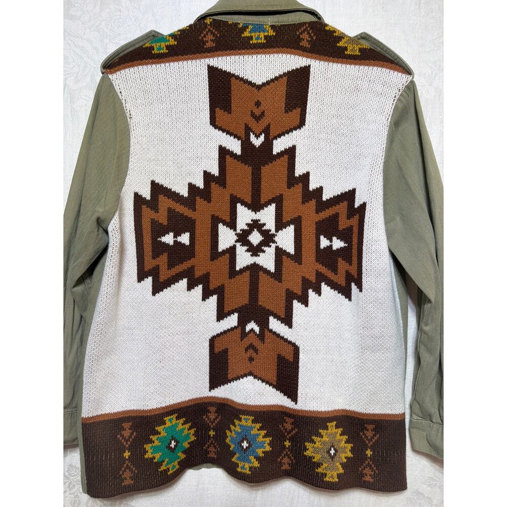 Wild Moss Jacket Medium Green Aztec Knit Back Utility Chore Work Western
